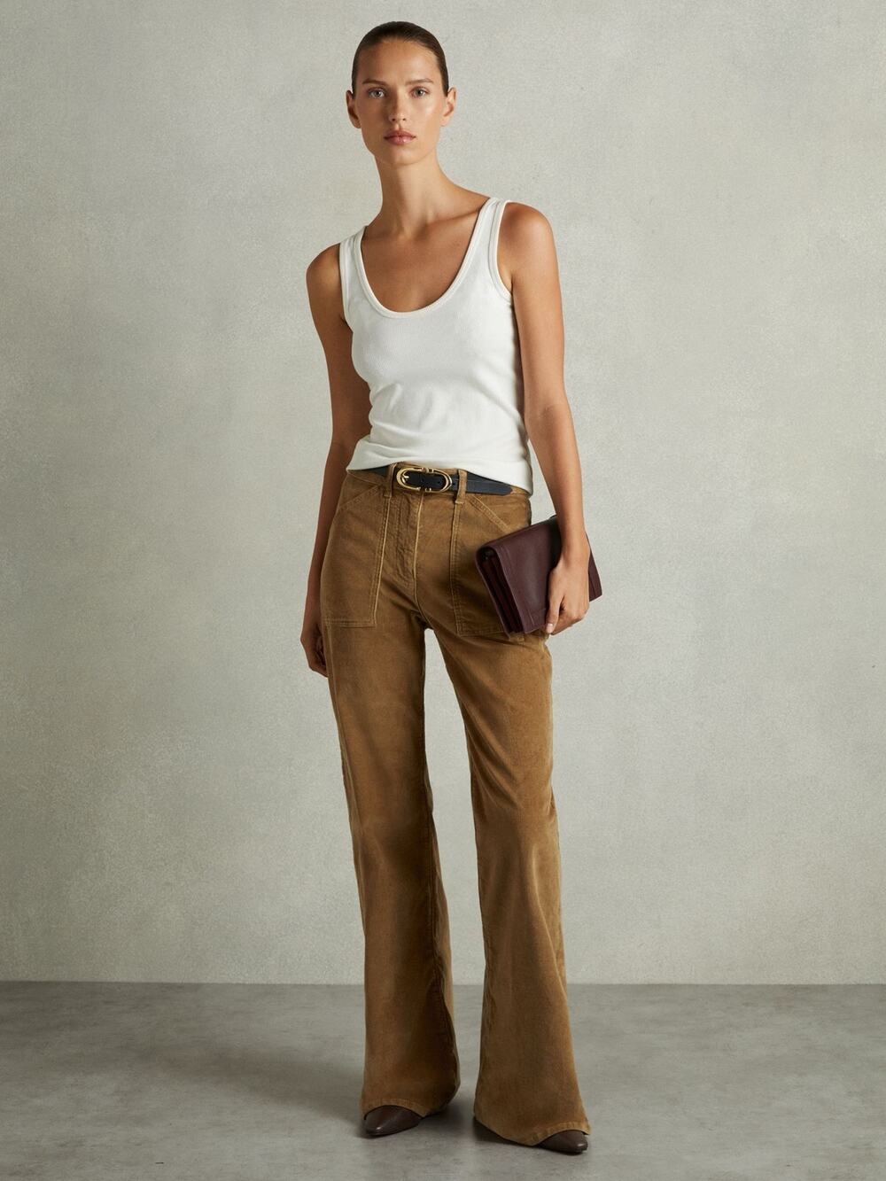Reiss Marie Brown Corduroy Flare Leg High Rise Carpenter Trouser Pants Size 0